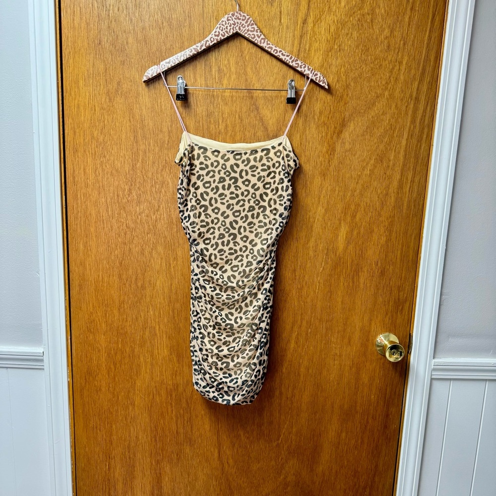 Sandy Liang Lily Leopard Print Sleeveless Ruched Mini Dress Bodycon 6 - Picture 14 of 15